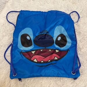 Blue Drawstring Bag with Cartoon Face